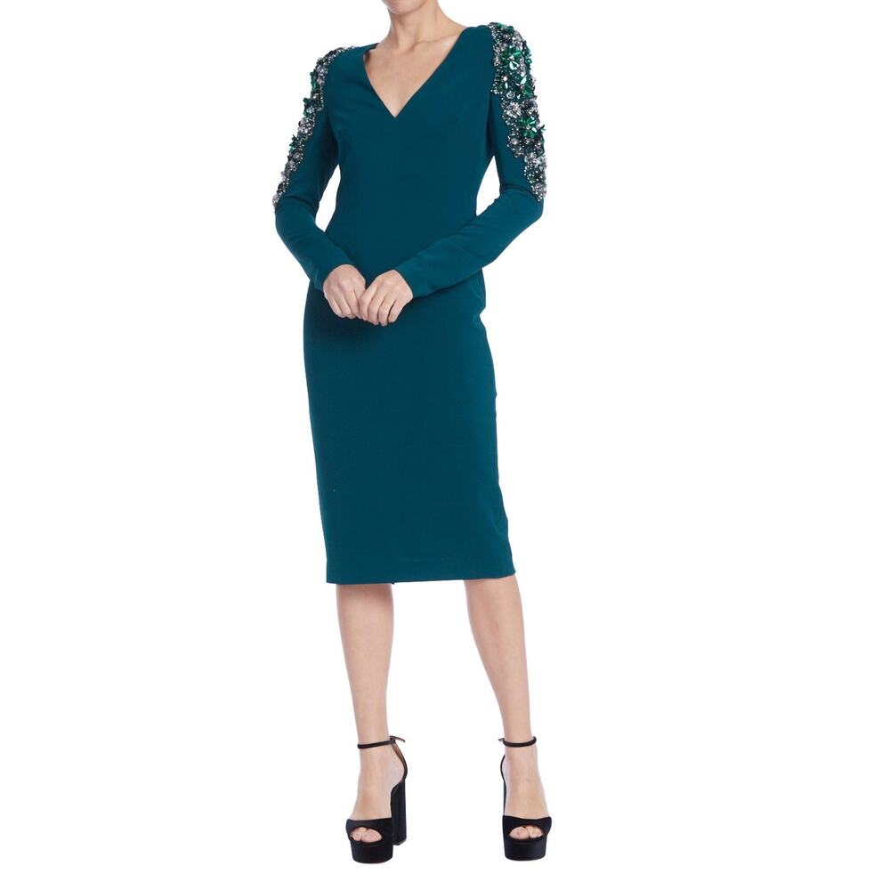 Badgley Mischka Teal Embellished Sleeve Cocktail Dress Size 4